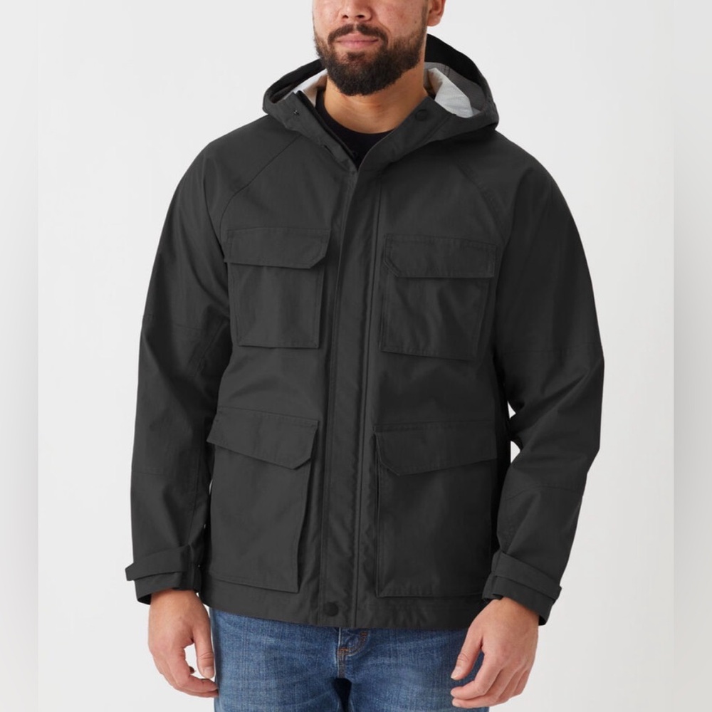 Duluth Trading Co Black No-Rainer Cargo Rain Jacket Hooded Waterproof Vented 2XL - Picture 2 of 6